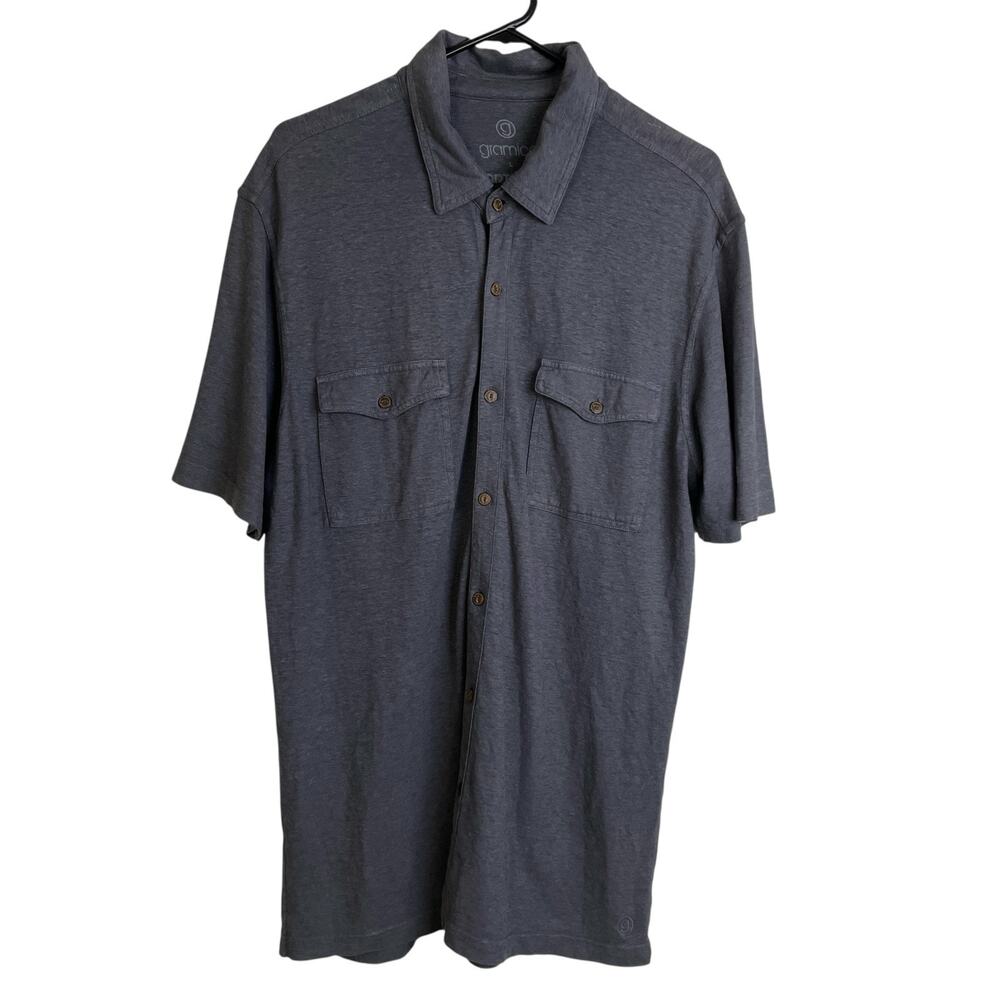 Gramicci NPT Hemp Cotton Shirt Mens Large Gray Short Sleeve Button Up Casual